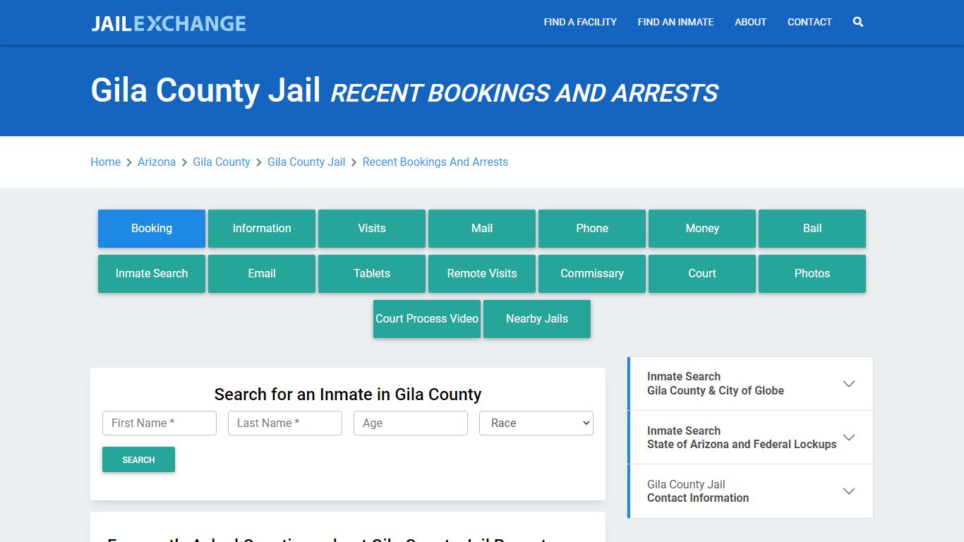 Gila County Jail Recent Bookings And Arrests - Jail Exchange